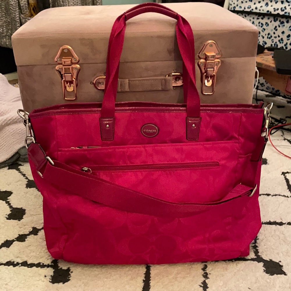 Coach bright pink nylon tote